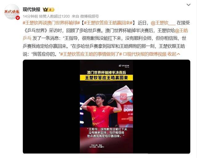 王楚钦从澳门世界杯到多哈世乒赛的逆袭之路：永不言弃的乒乓精神