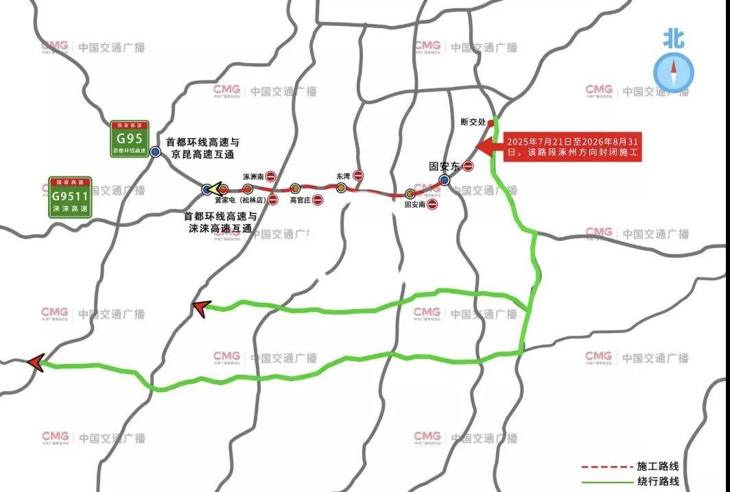 G95首都环线高速廊涿段涿州方向！今起封闭施工，同步实施交通管制——