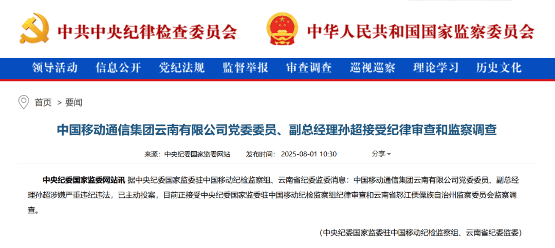 涉嫌严重违纪违法，孙超主动投案