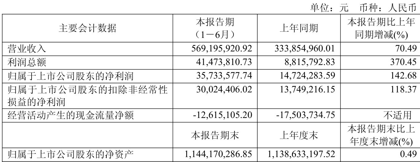 国力股份：2025年上半年净利润3573.36万元 同比增长142.68%