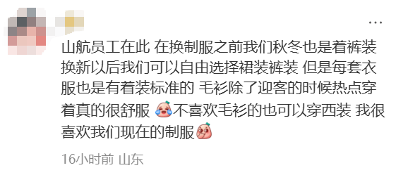 穿毛衣上班被吐槽“很土”!山航回应