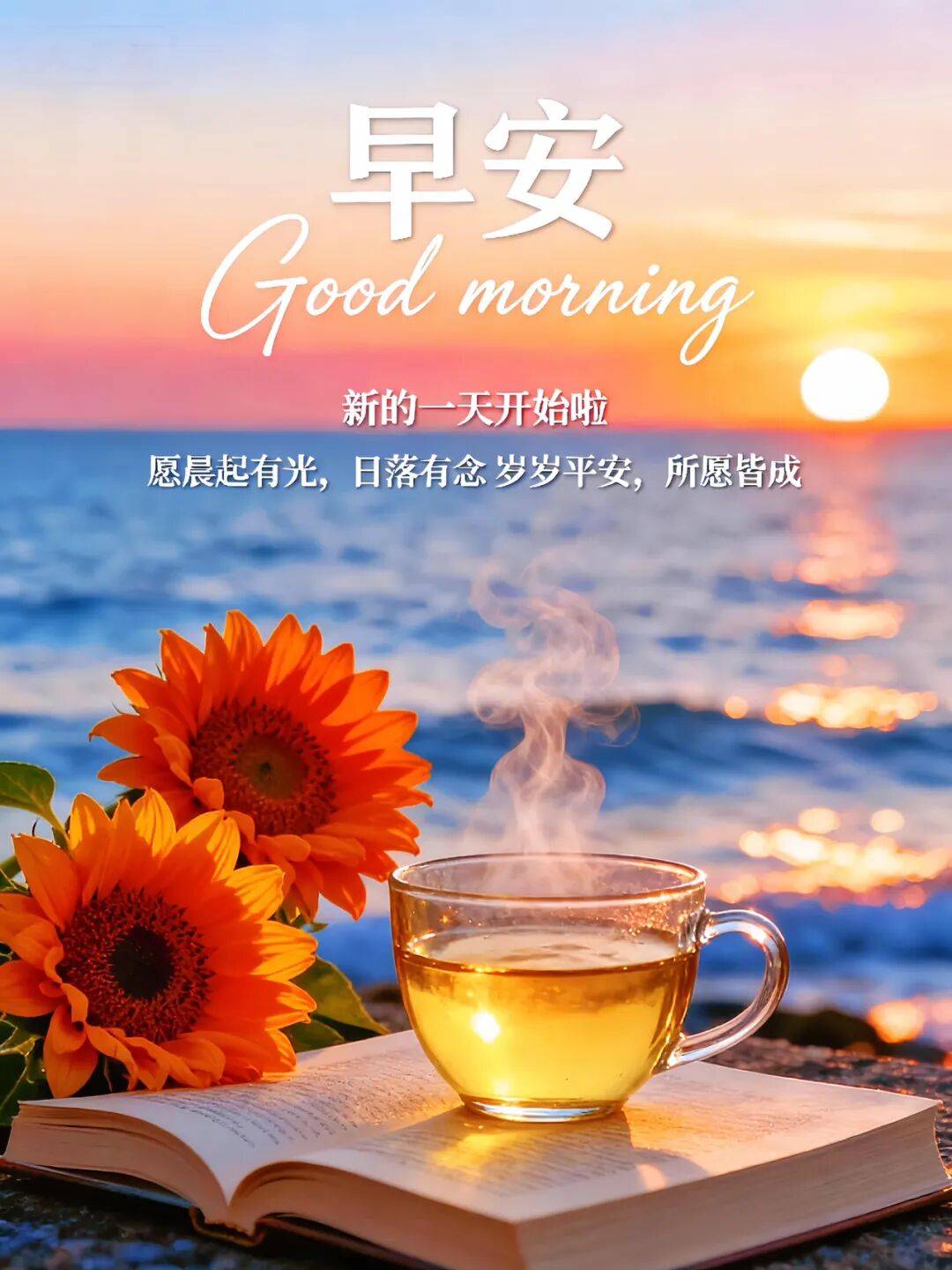 早安祝福图片带字 漂亮祝福愿你元气满满岁岁平安