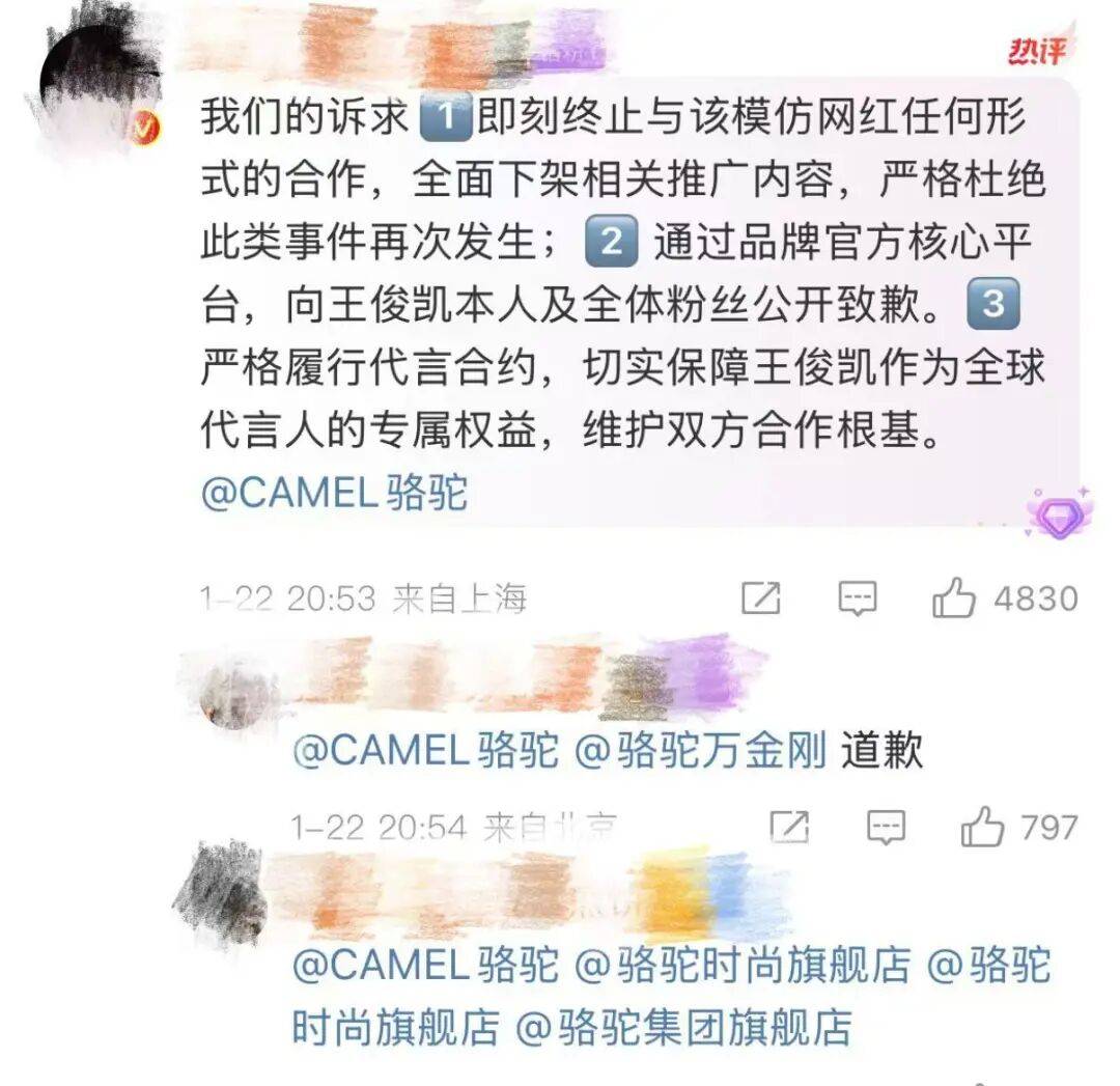 与模仿王俊凯网红合作引争议 骆驼致歉声明:已下架相关视频(图1)