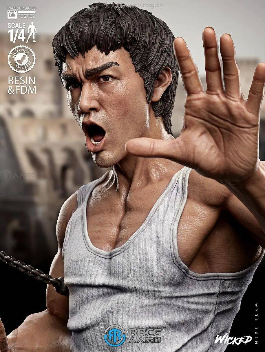 李小龙双截棍经典姿势半身像角色雕刻手办3d打印模型