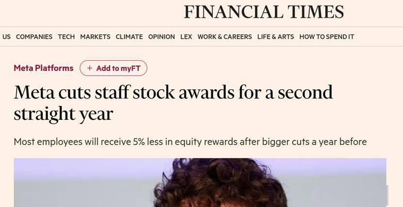 外媒：Meta连续两年削减员工股权激励，扎克伯格重金押注AI