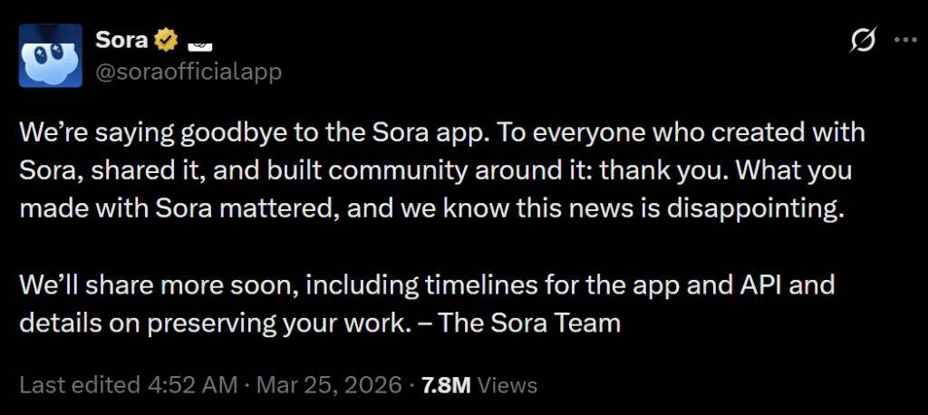 OpenAI退出视频生成领域，Sora应用上线半年后宣告关闭