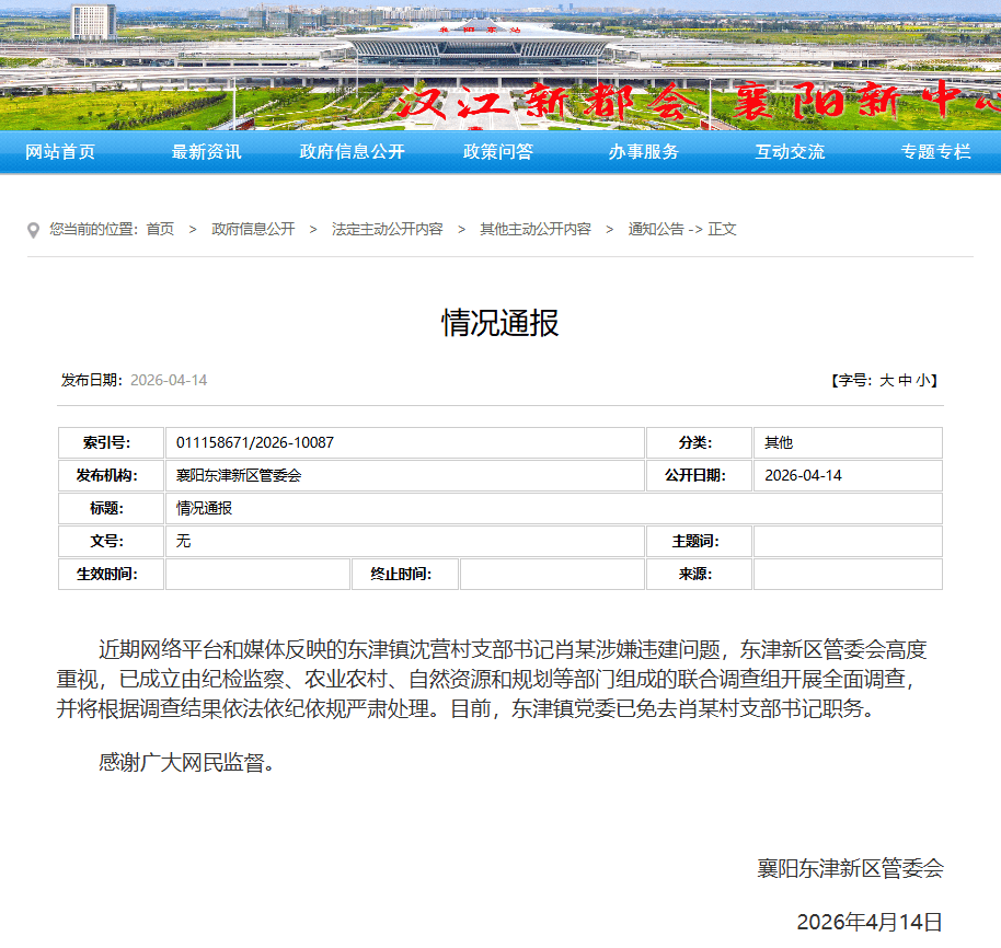 村支书被举报违建1500平米楼房，湖北襄阳通报——