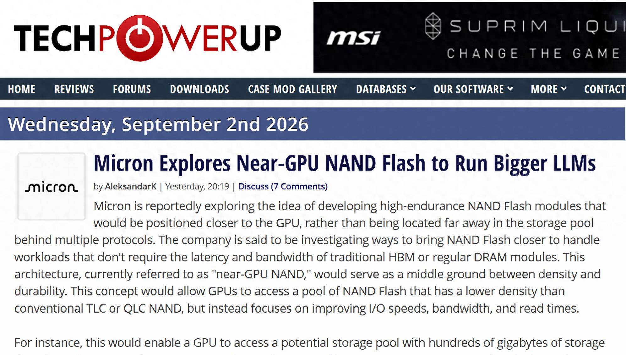美光探索近GPU NAND闪存技术，有望支撑更大规模人工智能模型（大模型）闪存的美光品牌这都可以，