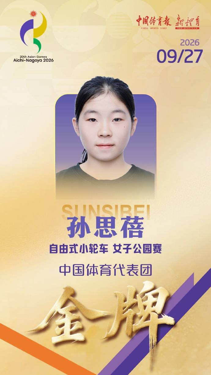 孙思蓓夺得女子自由式小轮车公园赛金牌